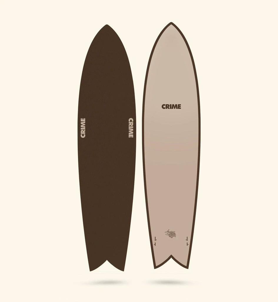 SURF CRIME SOFT TOP SURFBOARDS LONG FISH 8'10 BROWN TAN